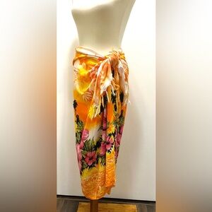 Vintage Hibiscus Collection Hawaii Floral Fringed Sarong OS